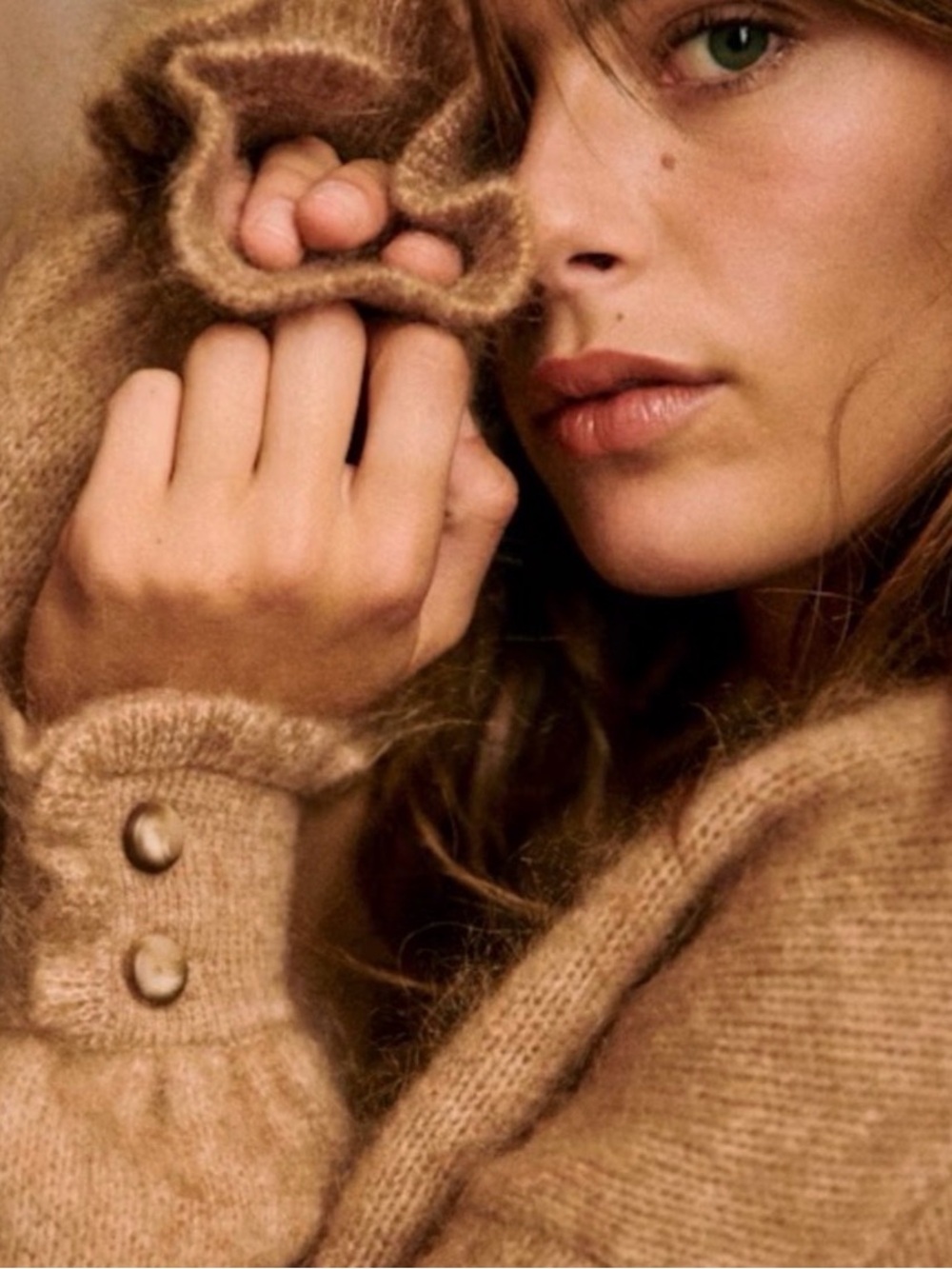 LA MAILLE SEZANE Womens XXL V Neck Button Mia Cardigan Sweater Camel Mohair Wool - Picture 7 of 16